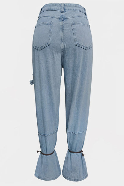 Color Pocket Belted Regular Denim Jeans (subject to the Actual Object )