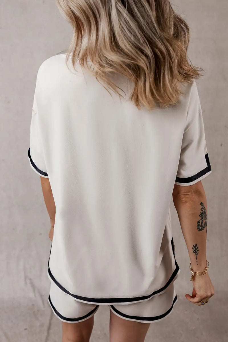 Apricot Color Block Tee and Shorts Set