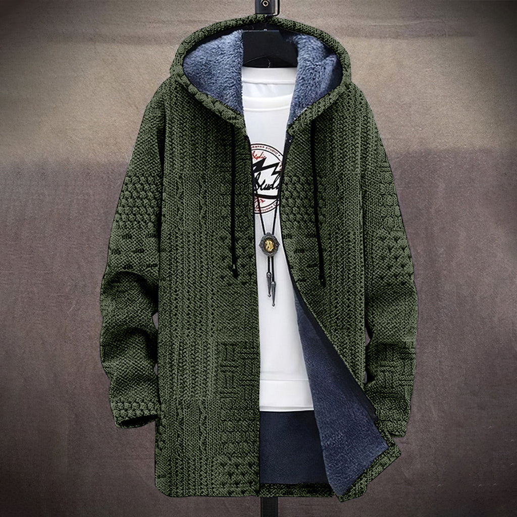 Men's Vintage Crochet Knitted Graphic Comfort Plush Hooded Coat elevenforest