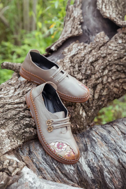 Rumour Has It| Embroidered Leather Loafer - Grey
