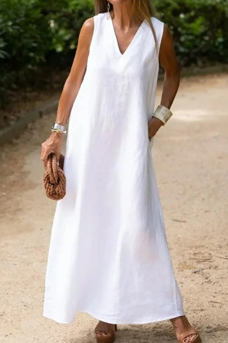 Simplicity Pocket V Neck Vest Dress Dresses