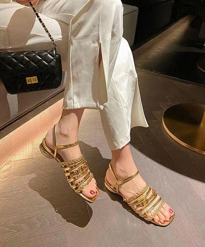 Unique Splicing Sandals Peep Toe Gold Sheepskin Hollow Out Oi029
