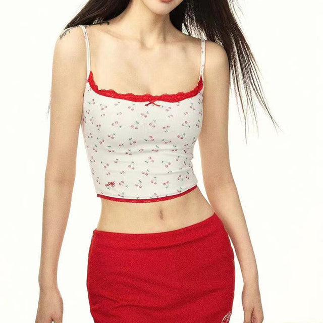 Lace Patchwork Camisole Top Summer Crop Top Backless Sleeveless Tops Y2k Clothes