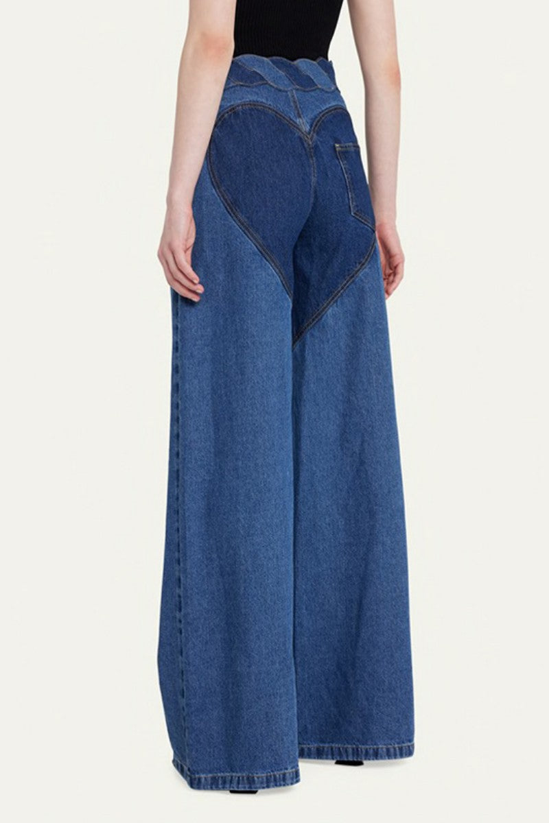 Patchwork Metal Accessories Decoration Contrast High Waist Regular Denim Jeans