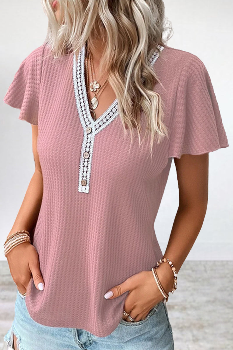 Patchwork V Neck T-shirts