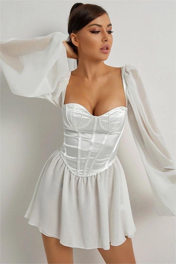 Sweetheart Neck Long Sleeve Mini Dress