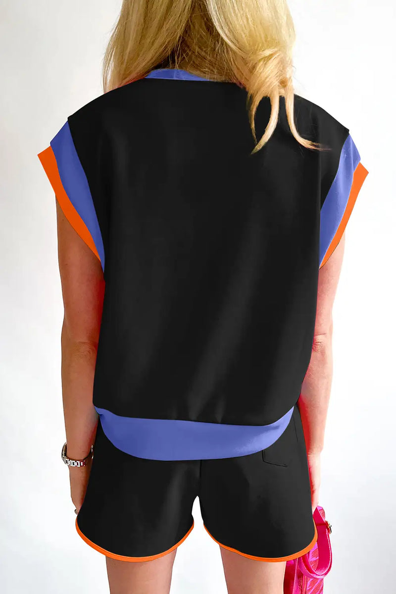Colorblock Cap Sleeve Tee Shorts Set