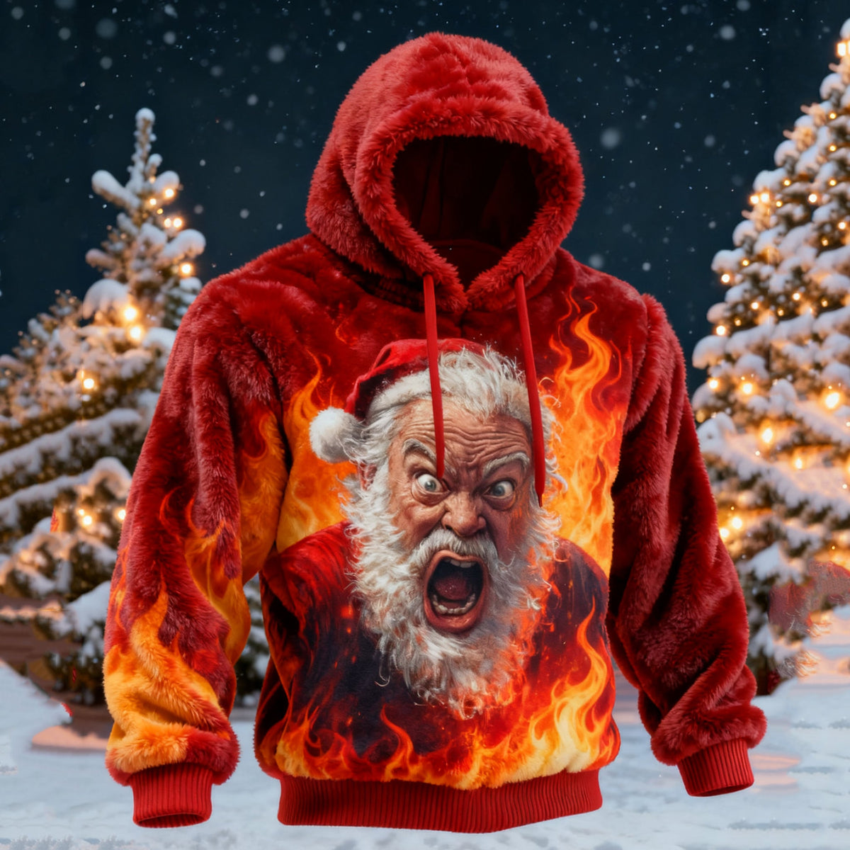 Comstylish Men's Viking Grumpy Santa Comfortable Plush Hoodie