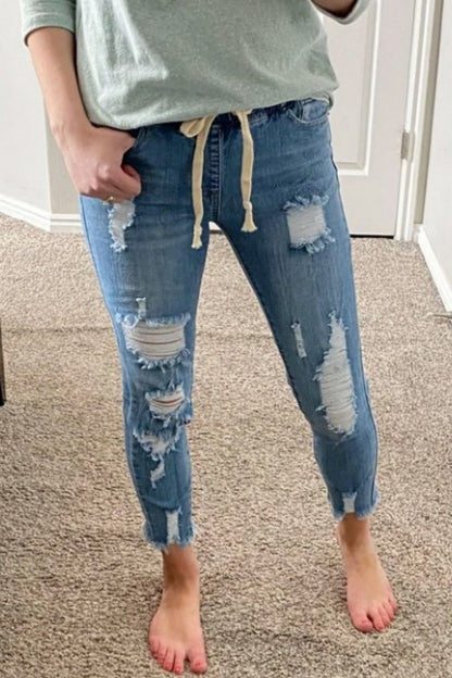 Ripped High Waist Skinny Denim Jeans