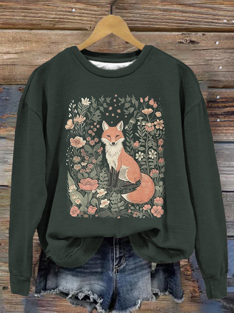 Cute Flower Fox Graphic Vintage Comfy Sweatshirt artswardrobe