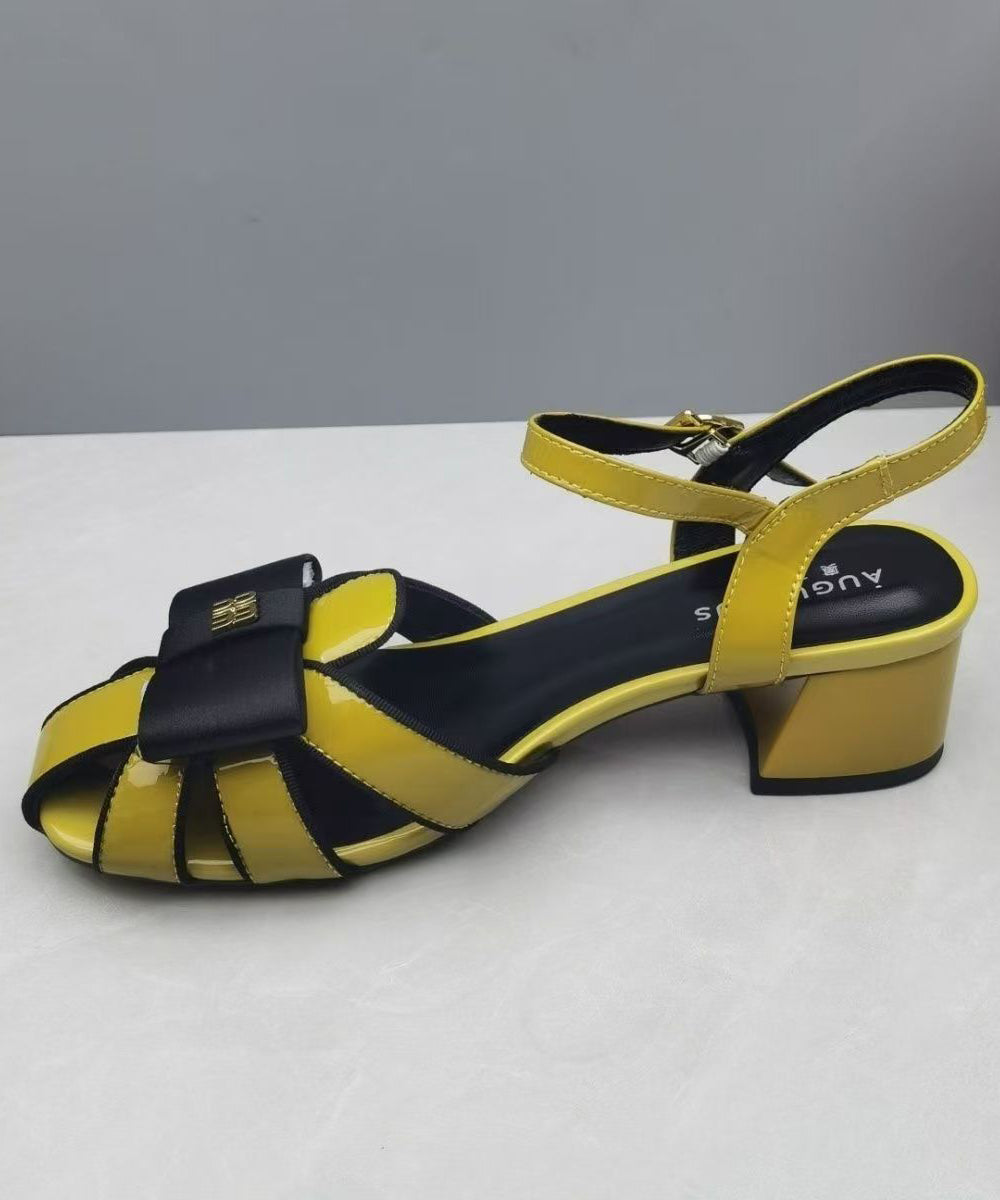 Faux Leather Yellow Splicing Buckle Strap Hollow Out Sandals Ag1020