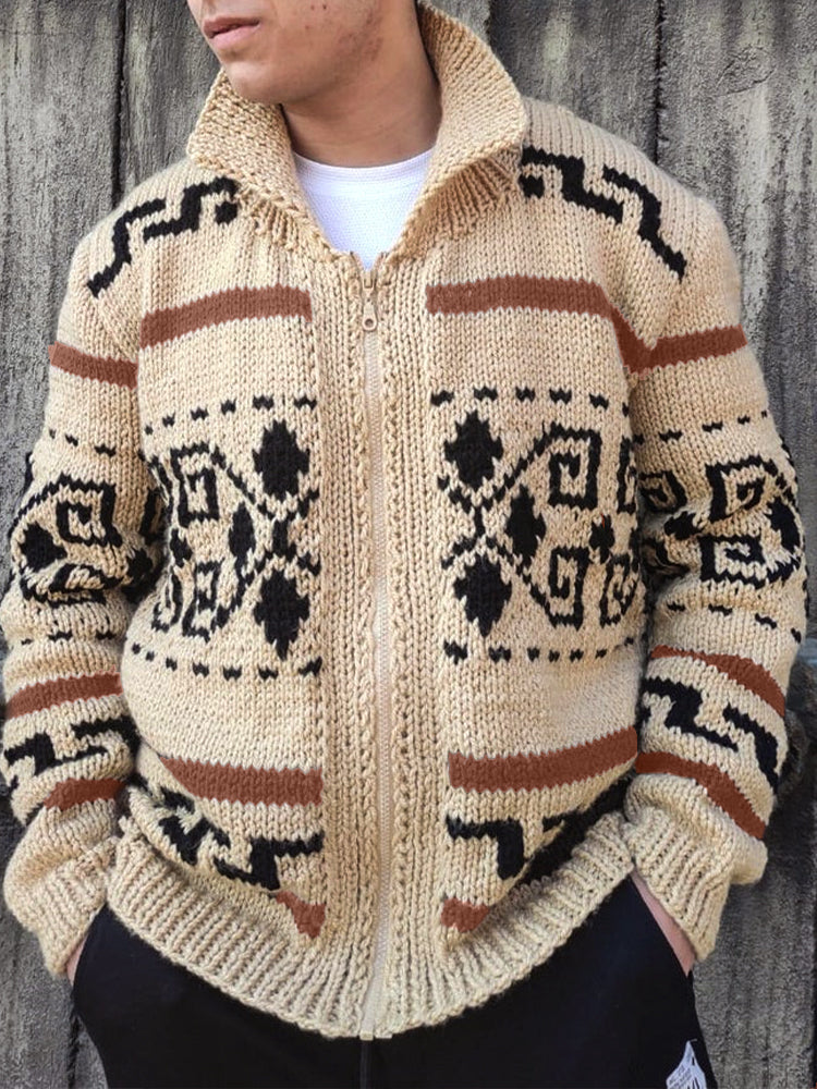 Vintage Geometric Pattern Cozy Knit Cardigan artswardrobe