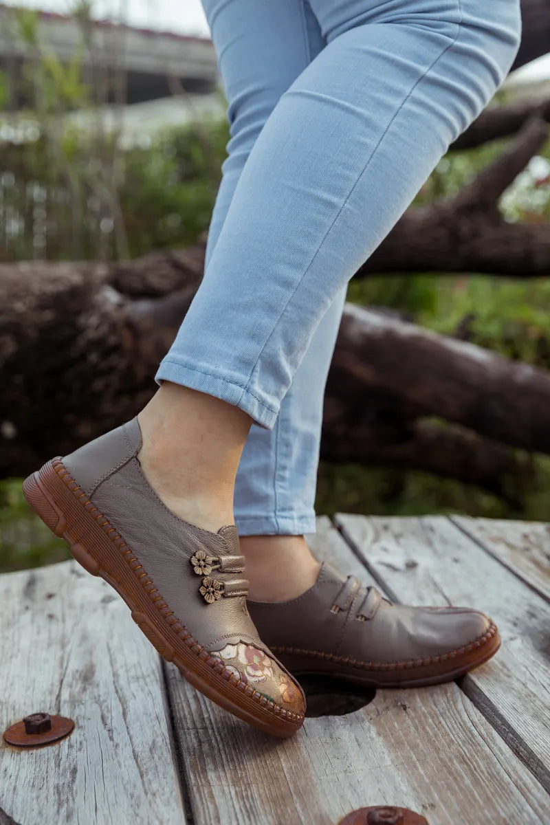 Rumour Has It| Embroidered Leather Loafer - Grey