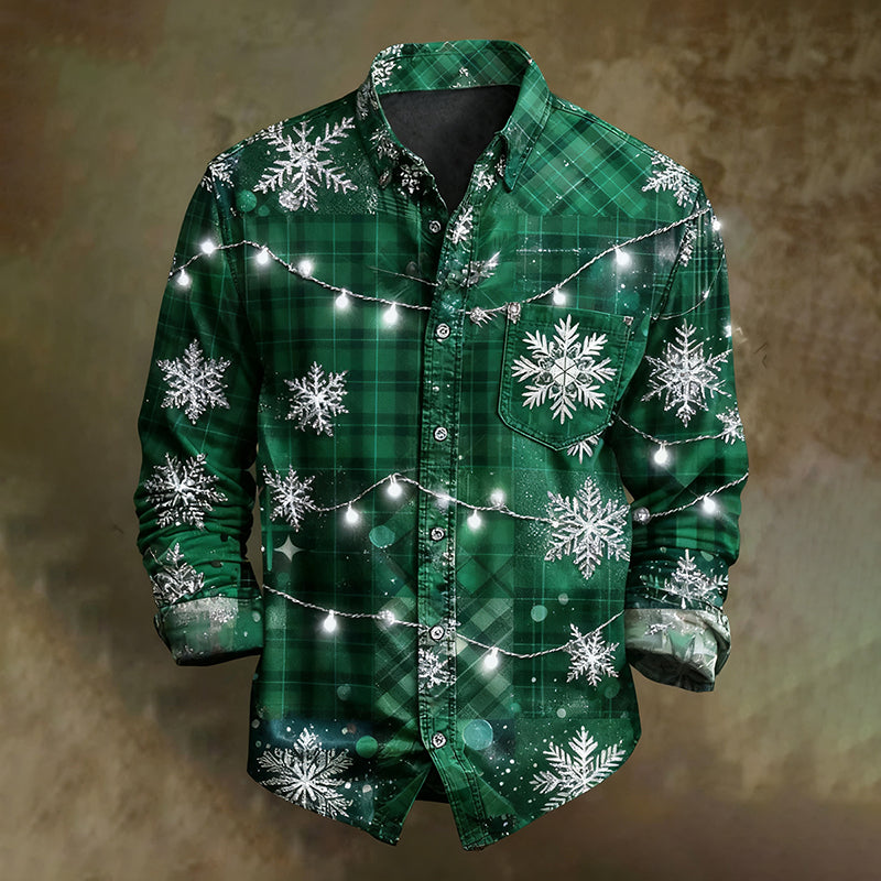 Comstylish Men's Christmas Snowflake Pattern Casual Long-sleeved Shirt