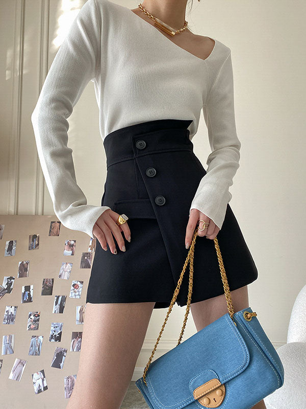 High Waisted Irregular Clipping Color Culotte Shorts Bottoms