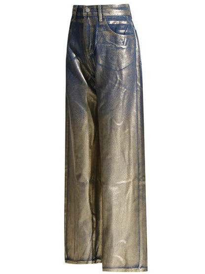 Taruxy Pu Jeans Woman New Winter High Waisted Jeans Street Loose Baggy Denim Pants Bottoms