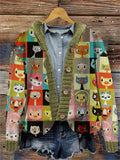 Colorful Cute Cats Embroidered Hooded Cardigan artswardrobe