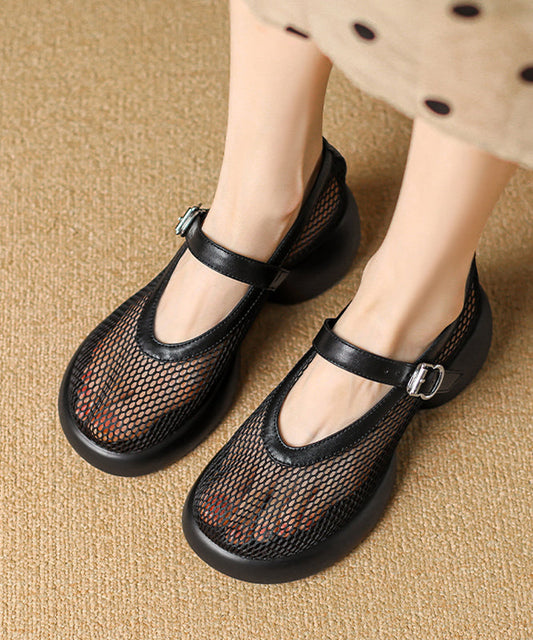 Boutique Splicing Chunky Sandals Black Breathable Mesh Ag1028