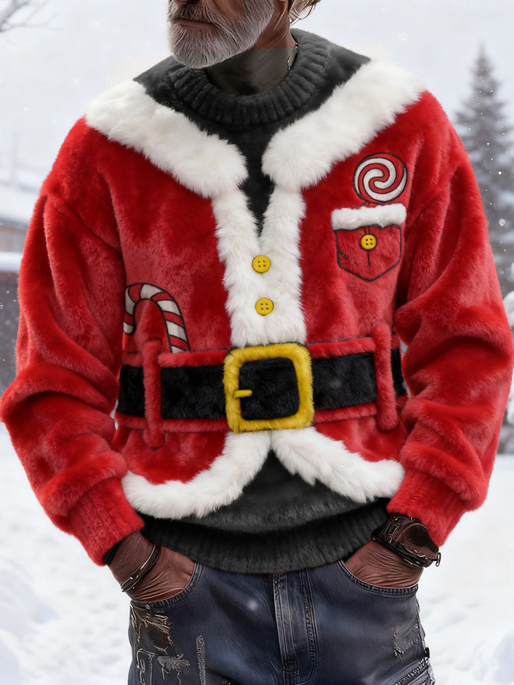 Comstylish Men's Christmas Santa Claus Cosplay Cozy Plush Sweatshirt
