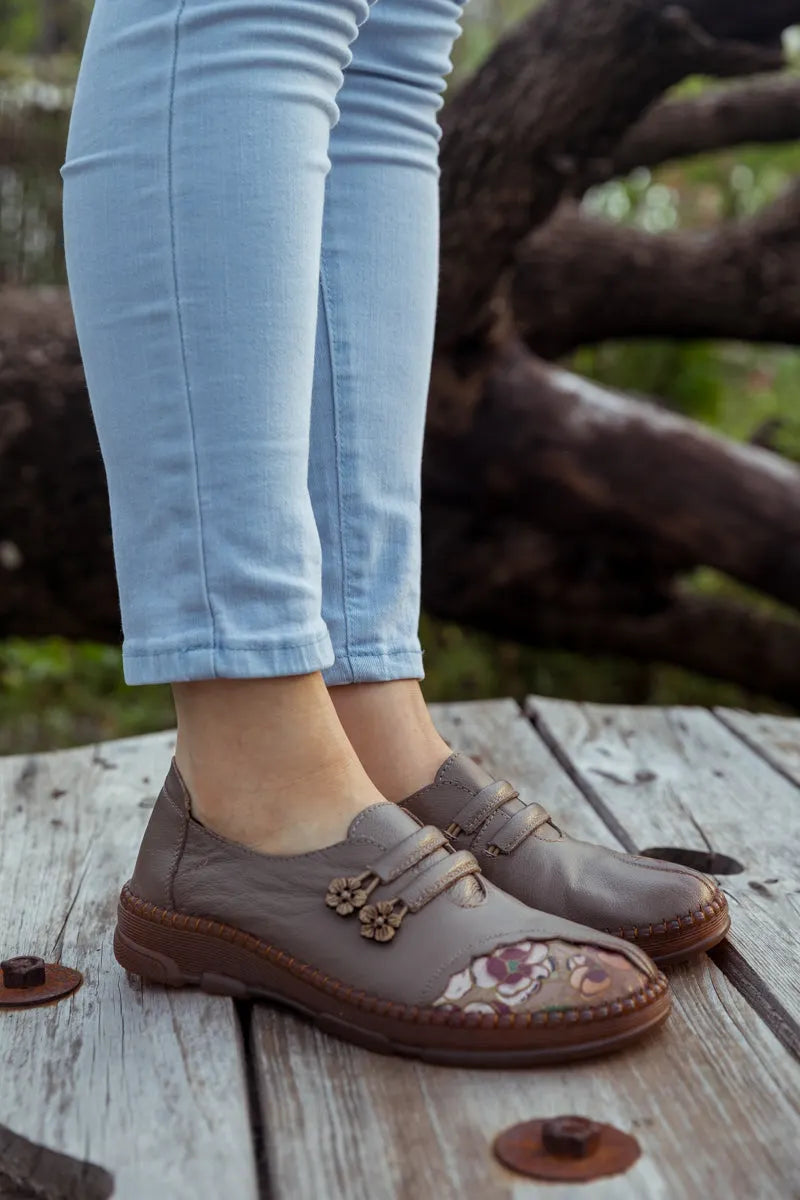 Rumour Has It| Embroidered Leather Loafer - Grey