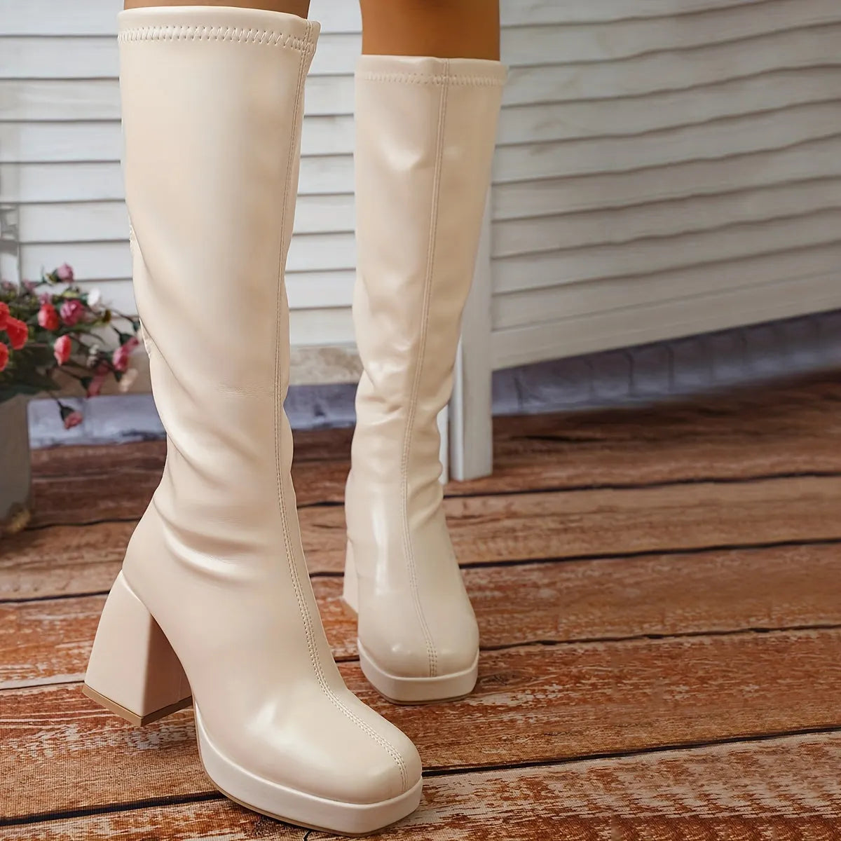 Block Heeled Long Boots Tr7063