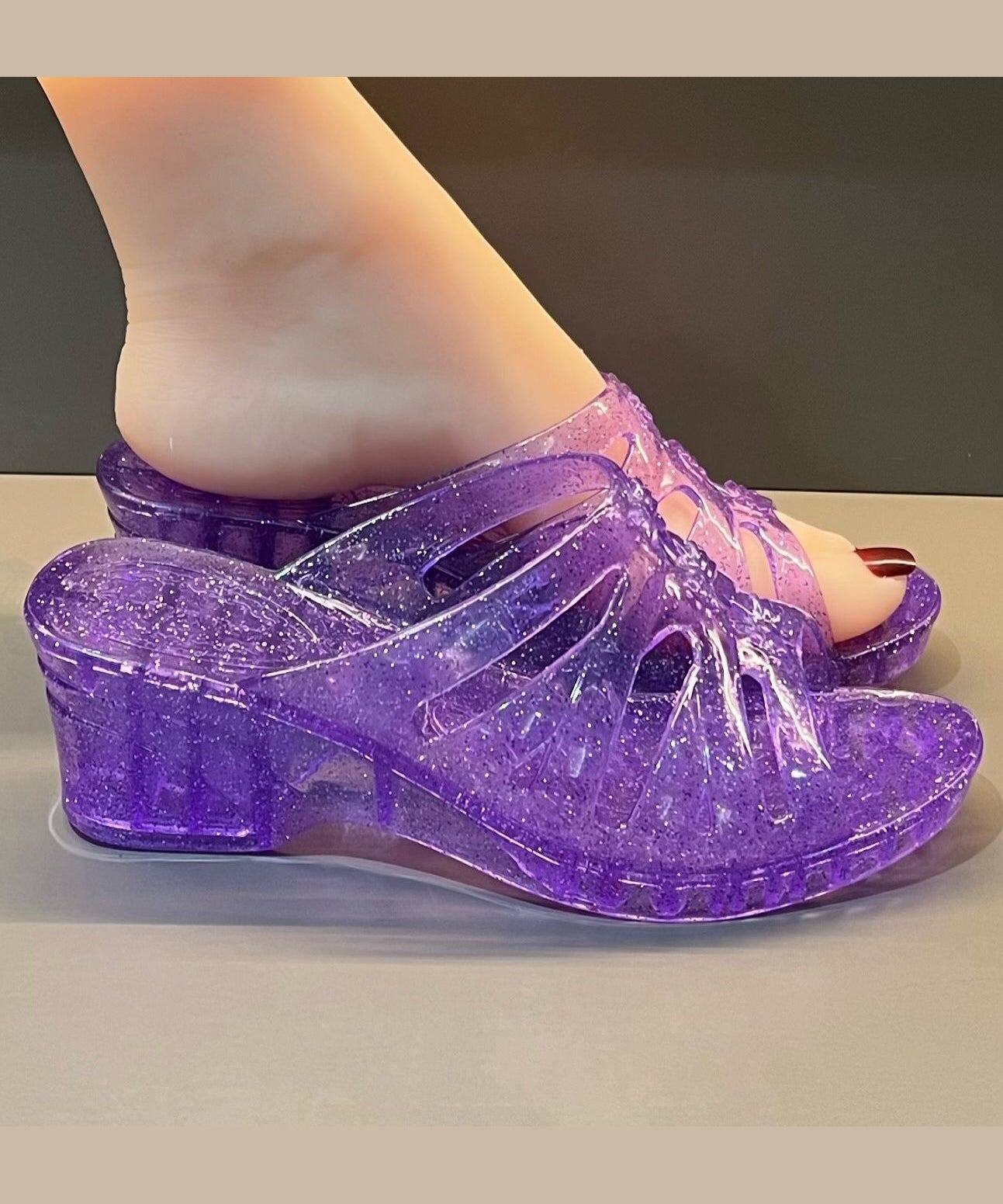 Comfortable Wedge Rose Clear Slide Sandals Peep Toe Ap1051