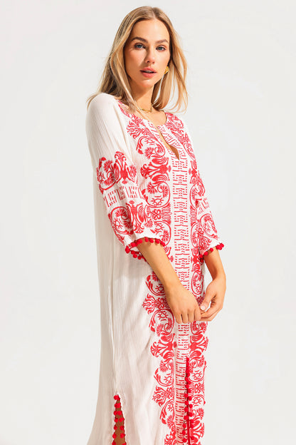 V-neck Embroidered Slip Midi Dress