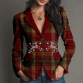 Comstylish Vintage Christmas Plaid Reindeer Art Corduroy Suit