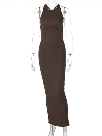 Ribbed Hollow Out Backless Sleeveless Slit Mini Dress Bodycon Summer Outfits Party Y2k