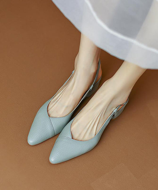 Blue Chunky Cowhide Leather Comfy Splicing Sandals Pointed Toe Ap1003