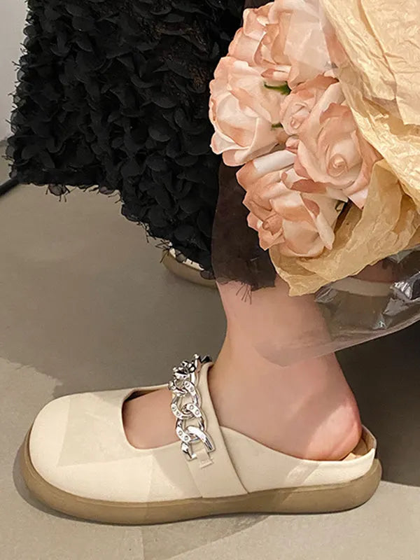 Chains Round-toe Shallow Cut Split-joint Mary Janes Slippers