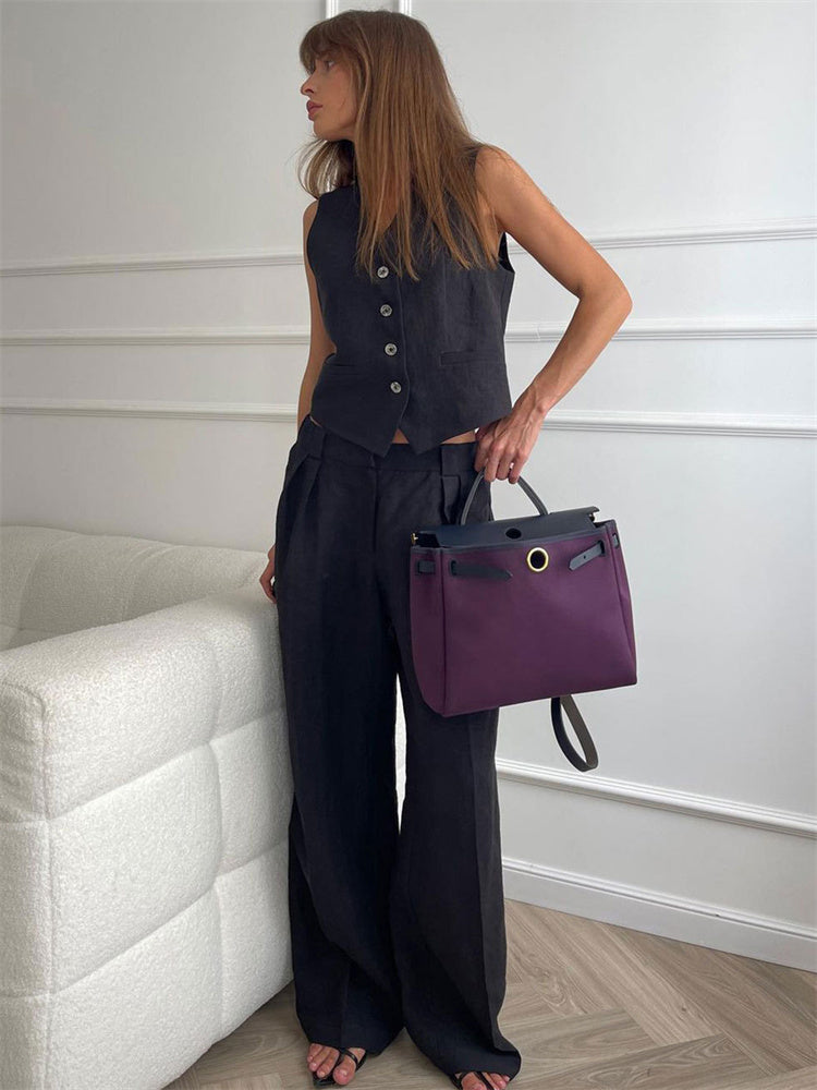 Tossy 2 Piece-set Wide Leg Trousers Patchwork High Waist Straight Legg Outfits Vestidos ’s Pants Sets