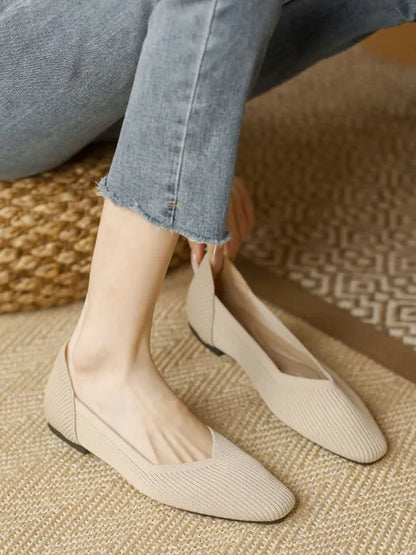Color Square-toe Flats Shoes