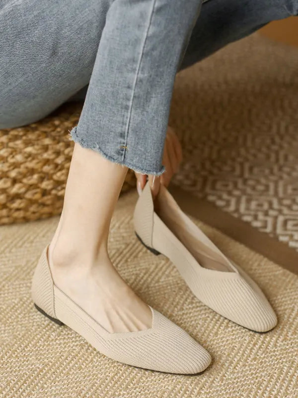 Color Square-toe Flats Shoes