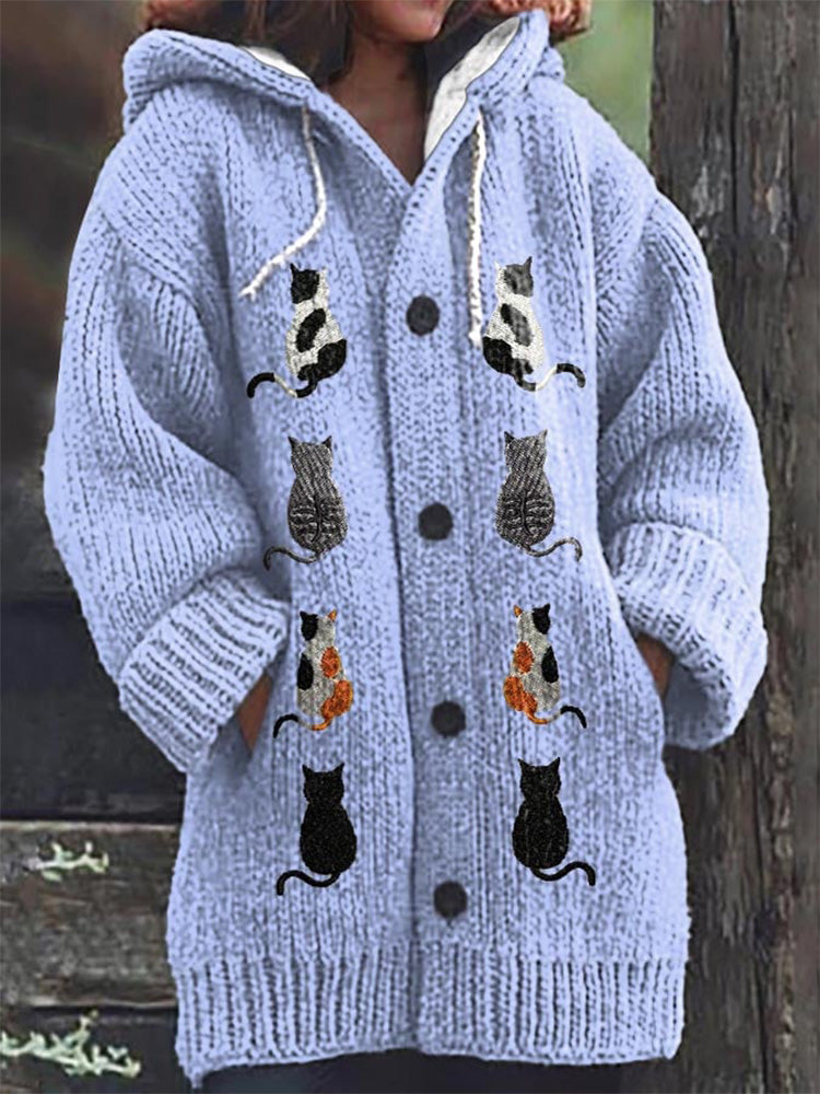Women's Cat Casual Print Cozy Knit Cardigan artswardrobe