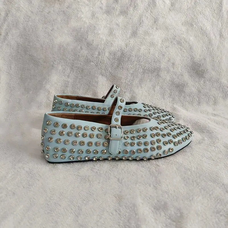 Rivet Crystal Loafers - Ballet Flats