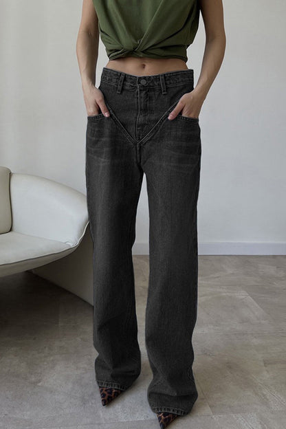 Patchwork High Waist Denim Jeans