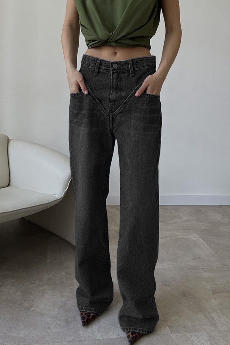 Patchwork High Waist Denim Jeans