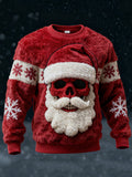 Comstylish Men's Christmas Santa Claus Skull Snowflakes Cozy Plush Sweatshirt