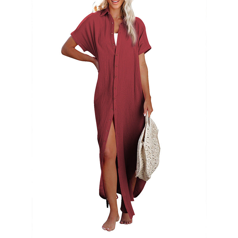 Color ’s Summer V-neck Cardigan Shirt – Short Sleeve Single Breasted Top