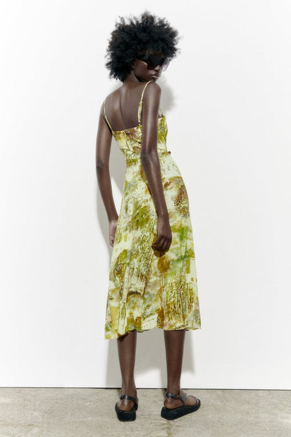Printed Slit Cami Midi Dress