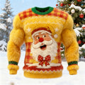 Comstylish Men's Ugly Christmas Santa Claus Art Plush Sweatshirt