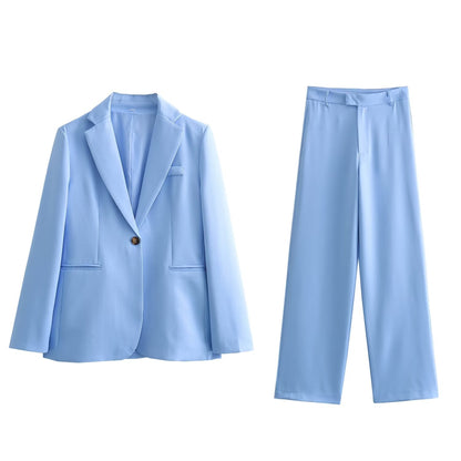 Spring Straight Cut Blazer Vertical Straight Leg Pants Suit – and Stylish Outfit for