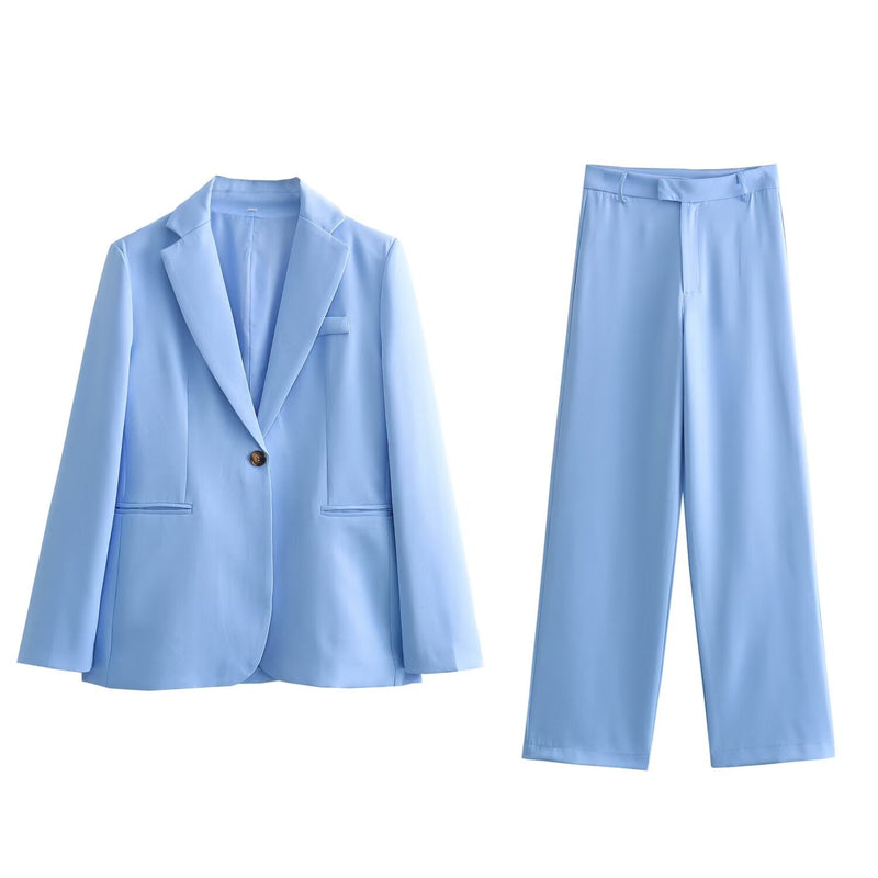 Spring Straight Cut Blazer Vertical Straight Leg Pants Suit – and Stylish Outfit for