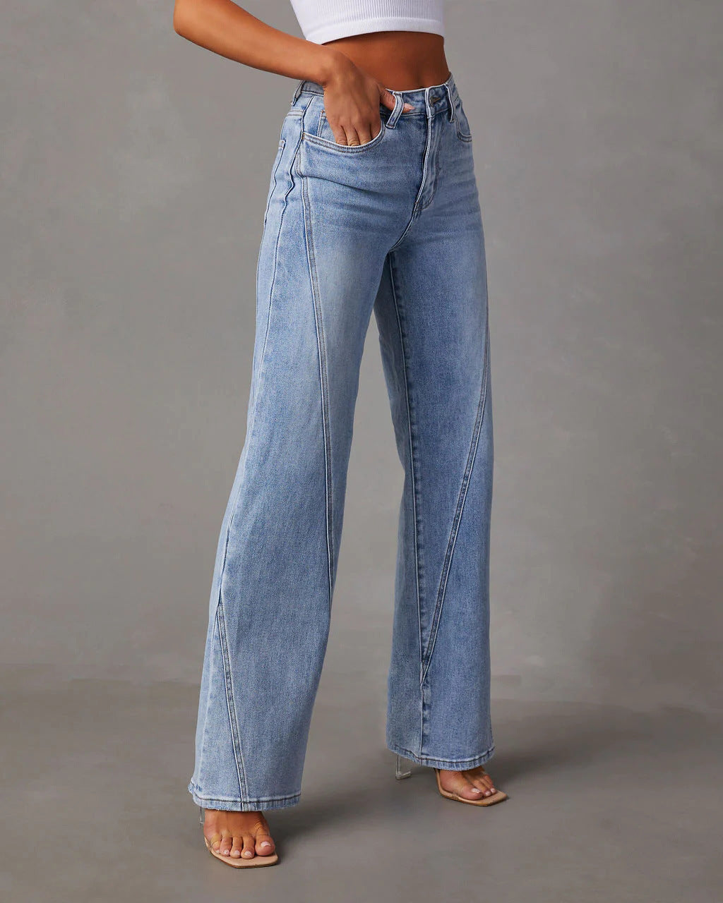 Loose Stitching Wide Leg Jeans – Flare Denim Pants