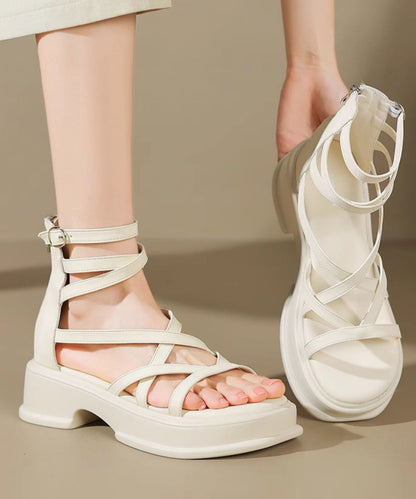 New Beige High Top Strap Roman Sandals Peep Toe Aa039