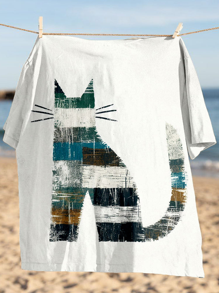 Funny Cute Cat Art Pattern Comfy T Shirt artswardrobe