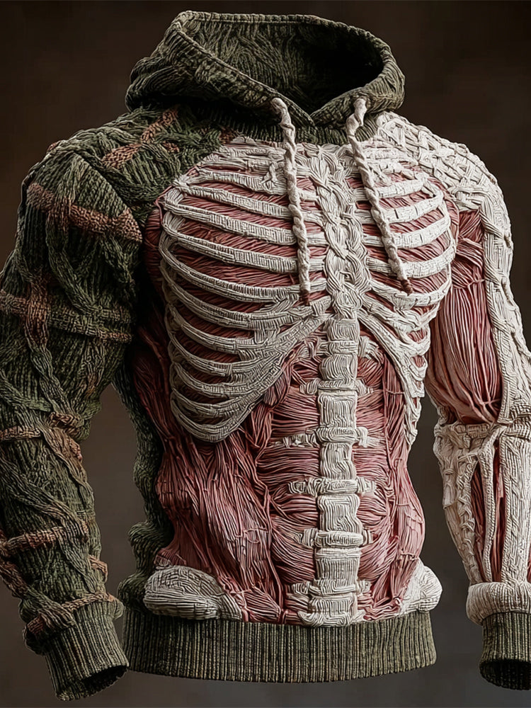 Halloween Horror Muscle & Skeleton Anatomy Art Men's Knit Hoodie artswardrobe