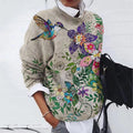 Stylish Flower Bird Contrast Print Loose Top elevenforest