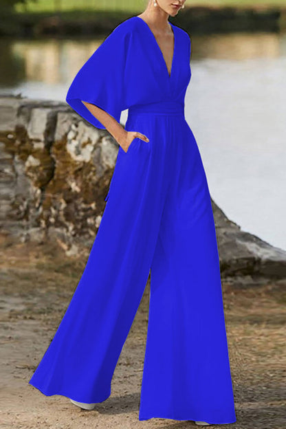 Color V Neck Boot Cut Jumpsuits(7 Colors)